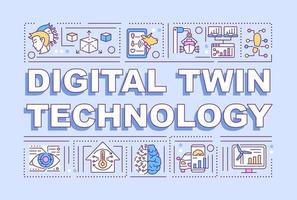 Digital twin technology word concepts banner. Smart computers. Infographics with linear icons on purple background. Isolated creative typography. Vector outline color illustration with text