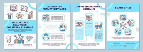 Digital twin solutions for urban planning brochure template. Flyer, booklet, leaflet print, cover design with linear icons. Vector layouts for presentation, annual reports, advertisement pages