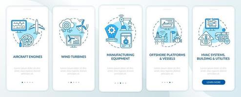 Digital twin application onboarding mobile app page screen. Wind turbines walkthrough 5 steps graphic instructions with concepts. UI, UX, GUI vector template with linear color illustrations