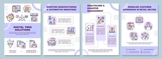 Digital twin solutions brochure template. Boosting manufacture. Flyer, booklet, leaflet print, cover design with linear icons. Vector layouts for presentation, annual reports, advertisement pages