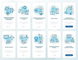 Digital twin onboarding mobile app page screen set. Modern computers walkthrough 5 steps graphic instructions with concepts. UI, UX, GUI vector template with linear color illustrations