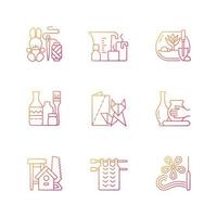 Trendy arts gradient linear vector icons set. Handmade toys. Candle making. DIY tropical terrarium. Bottle painting. Thin line contour symbols bundle. Isolated vector outline illustrations collection