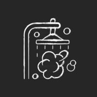 Shower chalk white icon on dark background. Shower faucet with running water. Rinse and wash for personal hygiene. Streaming waterdrops. Daily routine. Isolated vector chalkboard illustration on black