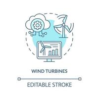 icono de concepto de turbinas de viento. industria de aplicaciones de gemelos digitales. fuente de electricidad inteligente. Ilustración de línea fina de idea abstracta de generador de energía. dibujo de color de contorno aislado vectorial. trazo editable vector