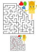 Abstract square maze. Kids worksheets. Game puzzle for children. Cute ice cream on a white background. One entrances, one exit. Labyrinth conundrum. Vector illustration. With the answer.