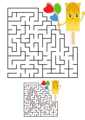 Abstract square maze. Kids worksheets. Game puzzle for children. Cute ice cream on a white background. One entrances, one exit. Labyrinth conundrum. Vector illustration. With the answer.