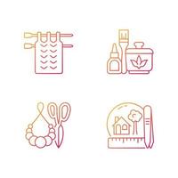 Creative crafts gradient linear vector icons set. Knitting. Handmade pom pom jewelry. Decoupage. Creating miniatures. Thin line contour symbols bundle. Isolated vector outline illustrations collection