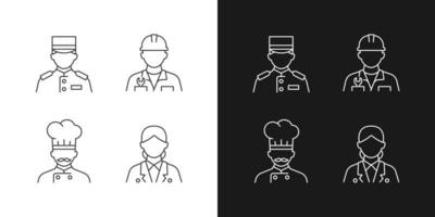 Hotel service linear icons set for dark and light mode. Helping customers. Helpful staff during vacation. Customizable thin line symbols. Isolated vector outline illustrations. Editable stroke