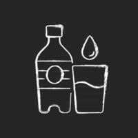 Water chalk white icon on dark background. Hydration for fitness. Fluids to avoid thirst. Water bottle to prevent dehydration. Everyday routine. Isolated vector chalkboard illustration on black