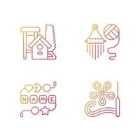 Creative activities gradient linear vector icons set. Woodworking. Yarn wall hangings. Personalised teether chain. Thin line contour symbols bundle. Isolated vector outline illustrations collection