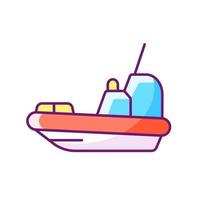 Rescue boat RGB color icon. Isolated vector illustration. Lifeboat for victims rescuing. Survival craft. Saving lives at sea, ocean. Lifesaving works. Emergency operations simple filled line drawing