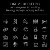 Line vector icons for management consulting and energy saving in industry web site