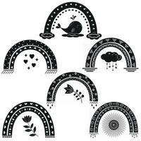 Rainbow pattern set, black stencil, vector illustration