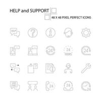 HELP and SUPPORT customer business call contact center vector line 48x48 Pixel Perfect Icons, Editable Stroke.