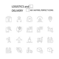 LOGISTICS and DELIVERY vector line 48x48 Pixel Perfect Icons, Editable Stroke.