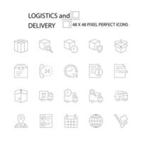 LOGISTICS and DELIVERY vector line 48x48 Pixel Perfect Icons, Editable Stroke.