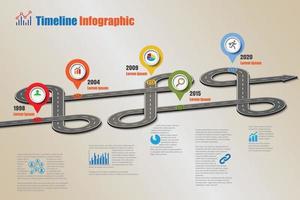 Plantilla de infografía de línea de tiempo de hoja de ruta de negocios con punteros diseñados para hito de fondo abstracto tecnología de proceso de diagrama moderno ilustración de vector de gráfico de presentación de datos de marketing digital