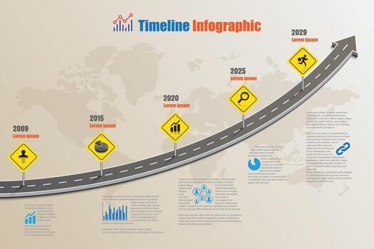 Business roadmap timeline infographic template with road sign design for abstract background milestone modern diagram process technology digital marketing data presentation chart Vector illustration