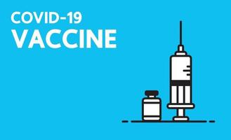 Covid-19 vaccine and syringes Vector cartoon design on blue background.