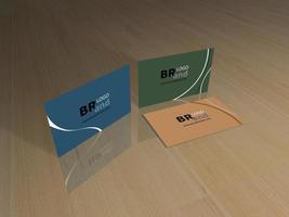 3d rendering of name cards on wooden floor photo