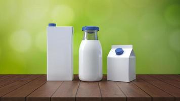 botella de leche con representación 3d de la etiqueta. foto
