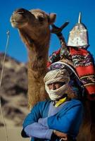 Tikobaouine, Italy 2010- Unknown touareg with camel walking in the Tassili n'Ajjer desert photo