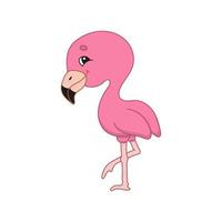 Pink flamingo. Cute character. Colorful vector illustration. Cartoon style. Isolated on white background. Design element. Template for your design, books, stickers, cards, posters, clothes.