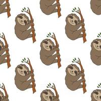 Happy sloth. Colored seamless pattern with cute cartoon character. Simple flat vector illustration isolated on white background. Design wallpaper, fabric, wrapping paper, covers, websites.