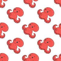 Happy octopus. Colored seamless pattern with cute cartoon character. Simple flat vector illustration isolated on white background. Design wallpaper, fabric, wrapping paper, covers, websites.