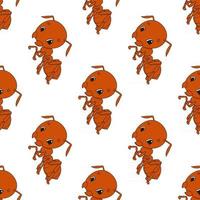 Happy ant. Colored seamless pattern with cute cartoon character. Simple flat vector illustration isolated on white background. Design wallpaper, fabric, wrapping paper, covers, websites.