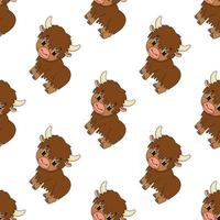 Happy yak. Colored seamless pattern with cute cartoon character. Simple flat vector illustration isolated on white background. Design wallpaper, fabric, wrapping paper, covers, websites.