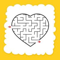 Abstract maze heart. Valentine Day. Game for kids. Puzzle for children. One entrance, one exit. Labyrinth conundrum. Flat vector illustration isolated on white background. Cartoon style.