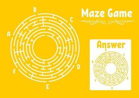 Abstract round maze. Game for kids. Puzzle for children. Labyrinth conundrum. Flat vector illustration isolated on color background. With answer. Vintage style