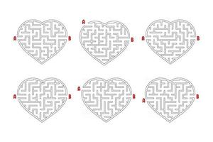 A set of labyrinths of hearts. Game for kids. Puzzle for children. Labyrinth conundrum. Flat vector illustration isolated on white background.