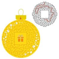 Maze color Christmas toy. Game for kids. Puzzle for children. Find the path to the gift. Labyrinth conundrum. Flat vector illustration isolated on white background. With the answer.