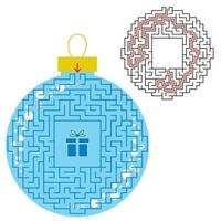 Maze color Christmas toy. Game for kids. Puzzle for children. Find the path to the gift. Labyrinth conundrum. Flat vector illustration isolated on white background. With the answer.