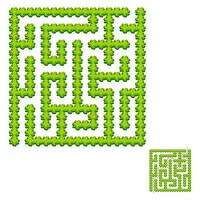 Abstract square labyrinth - green garden. Game for kids. Puzzle for children. One entrance, one exit. Labyrinth conundrum. Vector illustration. With answer.