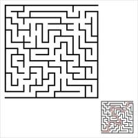 Abstract square maze. An interesting and useful game for kids. Children's puzzle. Labyrinth conundrum. Simple flat vector illustration isolated on color background. With the answer.