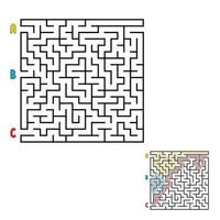 Abstract square maze. Game for kids. Puzzle for children. Find the right way to the exit. Labyrinth conundrum. Flat vector illustration isolated on white background. With the answer.