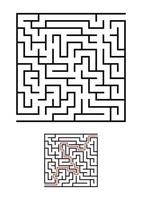 Abstract square maze. Game for kids. Puzzle for children. One entrances, one exit. Labyrinth conundrum. Simple flat vector illustration isolated on white background. With answer.