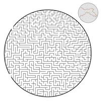 Difficult round labyrinth. Game for kids and adults. Puzzle for children. Labyrinth conundrum. Flat vector illustration isolated on white background. With answer.