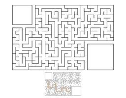 Abstract rectangular maze. Game for kids. Puzzle for children. Labyrinth conundrum. Flat vector illustration isolated on white background. With answer. With place for your image.