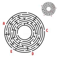 Abstract round maze. Game for kids. Puzzle for children. Find the right path. Labyrinth conundrum. Flat vector illustration isolated on white background. With answer. With place for your image.