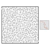 Abstract square maze. Game for kids. Puzzle for children. Labyrinth conundrum. Black flat vector illustration isolated on white background. With answer.