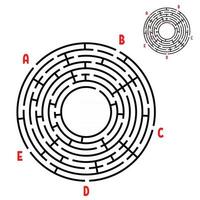 Abstract round maze. Game for kids. Puzzle for children. Find the right path. Labyrinth conundrum. Flat vector illustration isolated on white background. With answer. With place for your image.