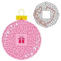 Maze color Christmas toy. Game for kids. Puzzle for children. Find the path to the gift. Labyrinth conundrum. Flat vector illustration isolated on white background. With the answer.