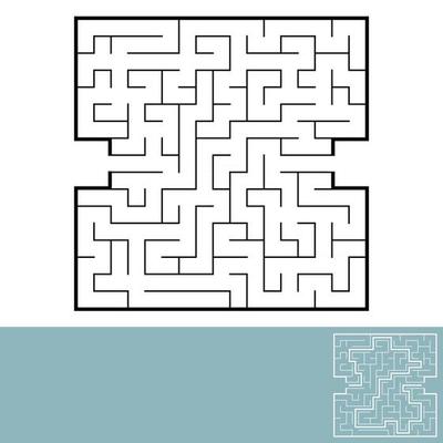 Abstract square maze. Game for kids. Puzzle for children. Labyrinth conundrum. Black flat vector illustration isolated on white background. With answer.