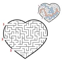 corazón laberinto. juego para niños y adultos. encuentra el camino correcto. rompecabezas para niños. enigma del laberinto. Ilustración de vector plano aislado sobre fondo blanco. con las respuestas.