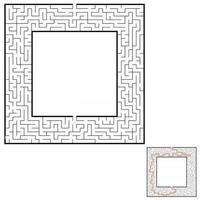 Abstract square maze. Game for kids. Puzzle for children. Labyrinth conundrum. Flat vector illustration isolated on white background. With answer. With place for your image.