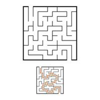 Abstract square maze. Game for kids. Puzzle for children. Labyrinth conundrum. Black flat vector illustration isolated on white background. With answer.